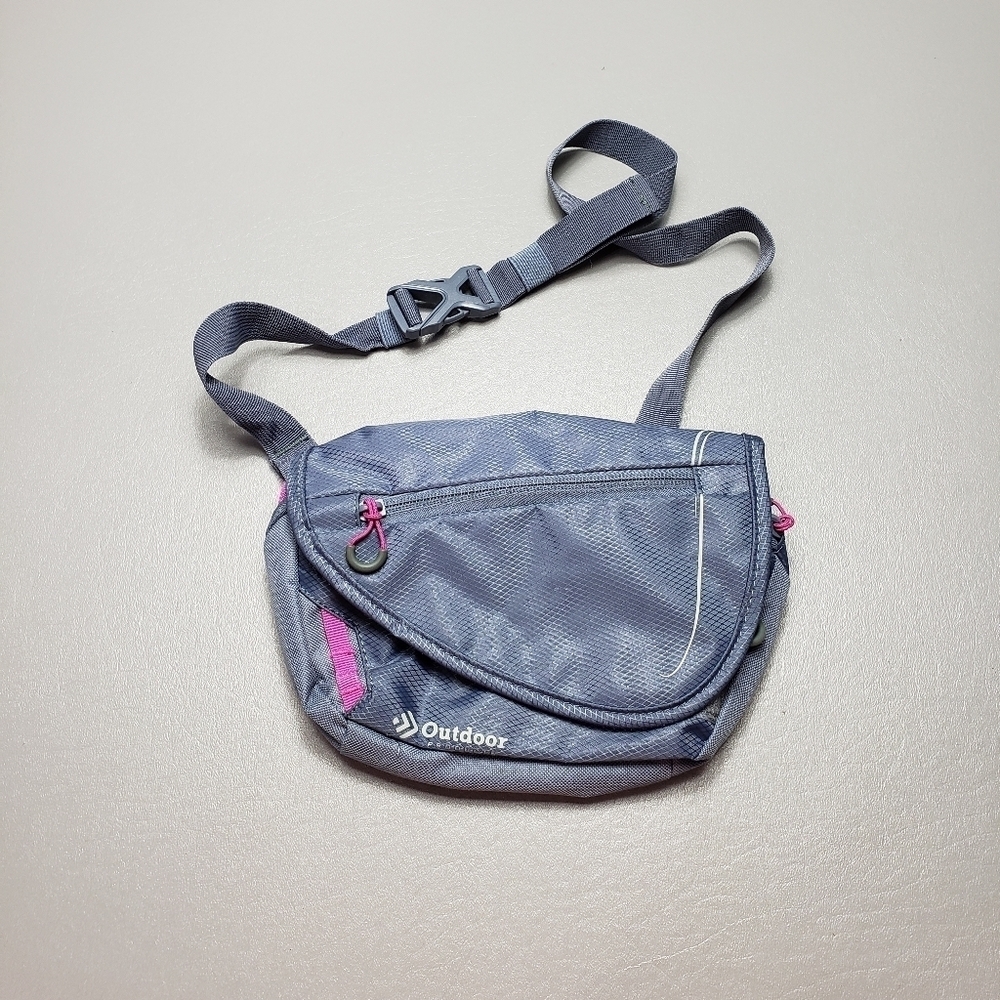 outdoor products gray and pink fanny pack with 3 zip pockets
